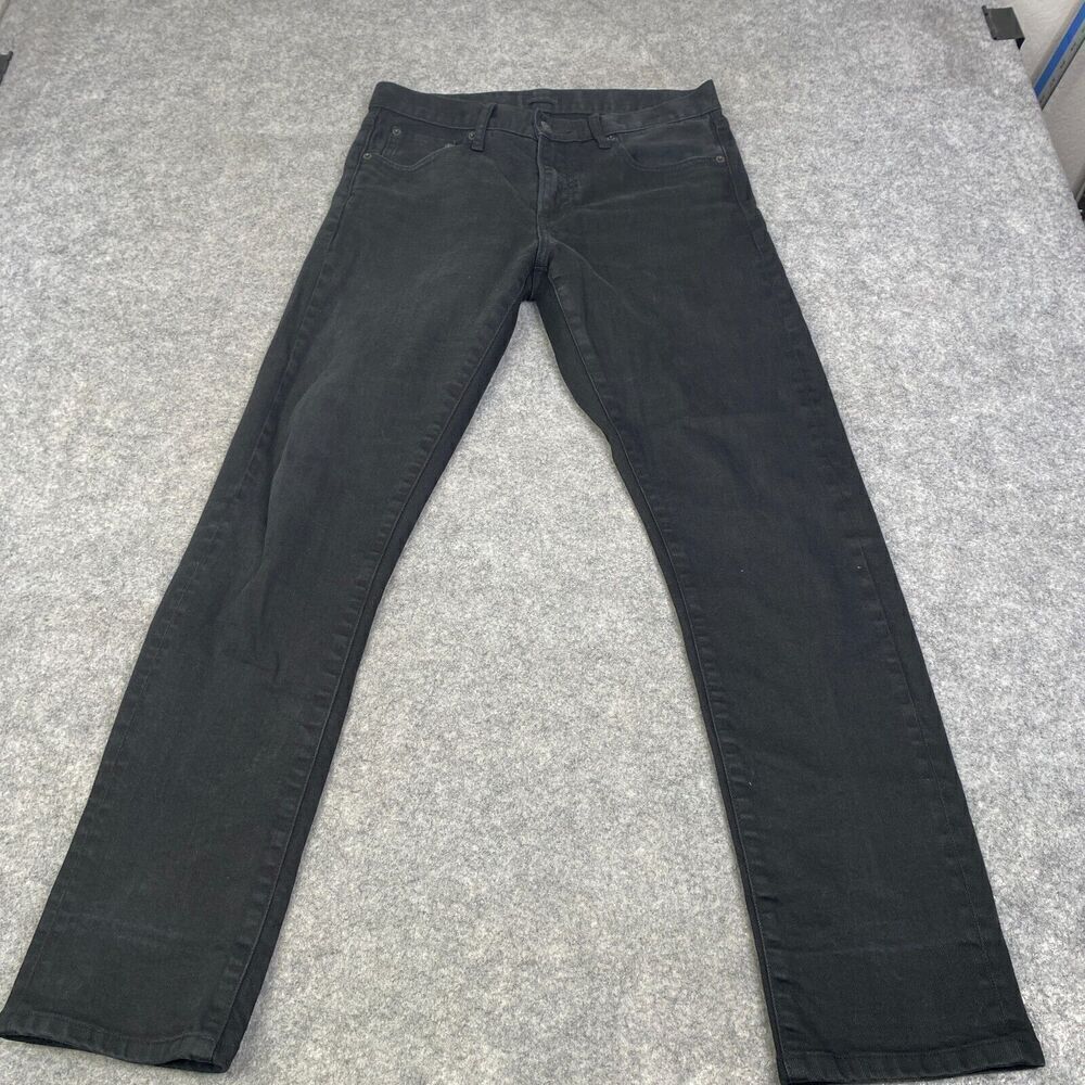 Uniqlo Jeans Mens 30x34 Black Selvedge Slim Straight Denim Pants Dark Wash
